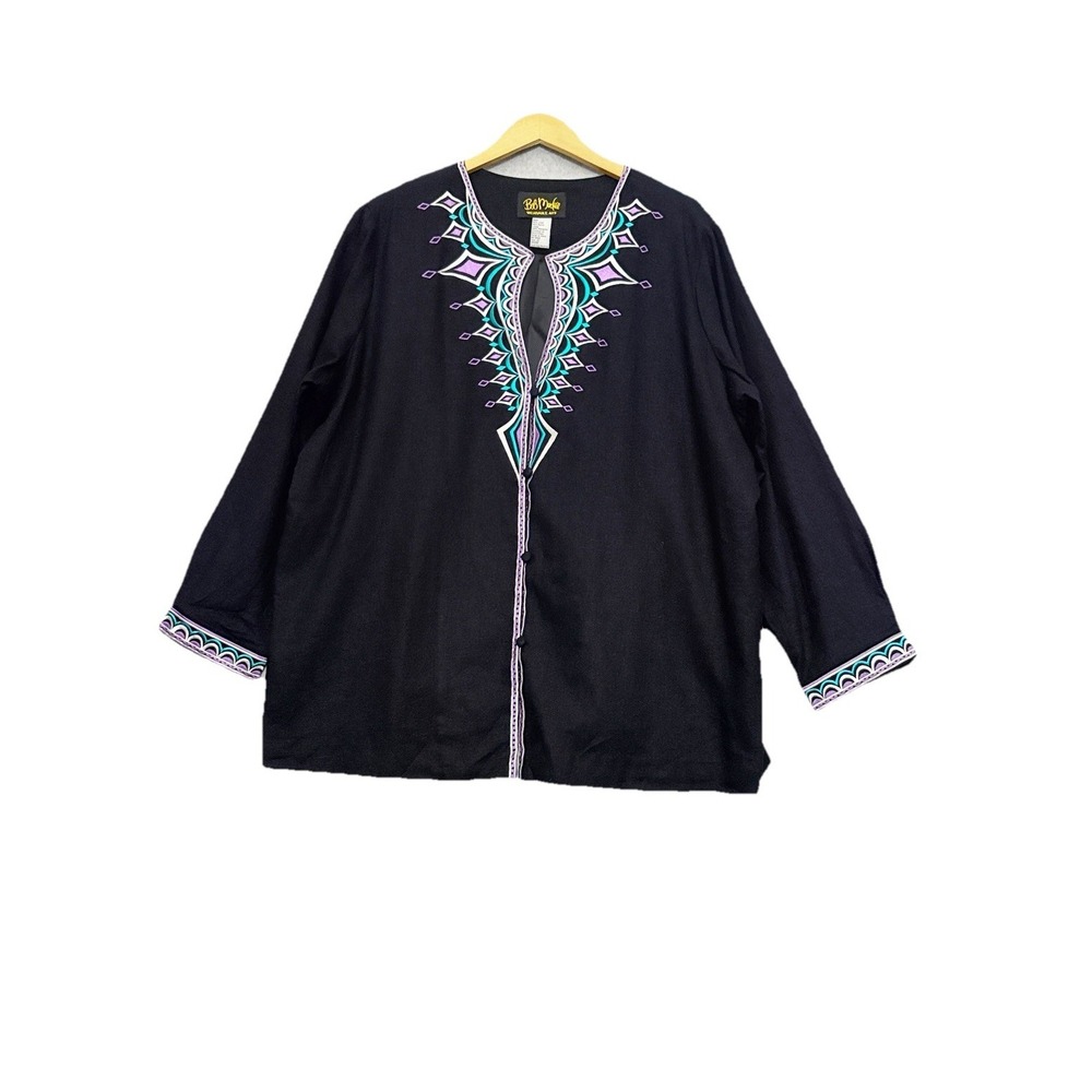 Bob Mackie Wearable Art Jacket Women's Sz 2X Black Embroidered Linen‎ Eclectic